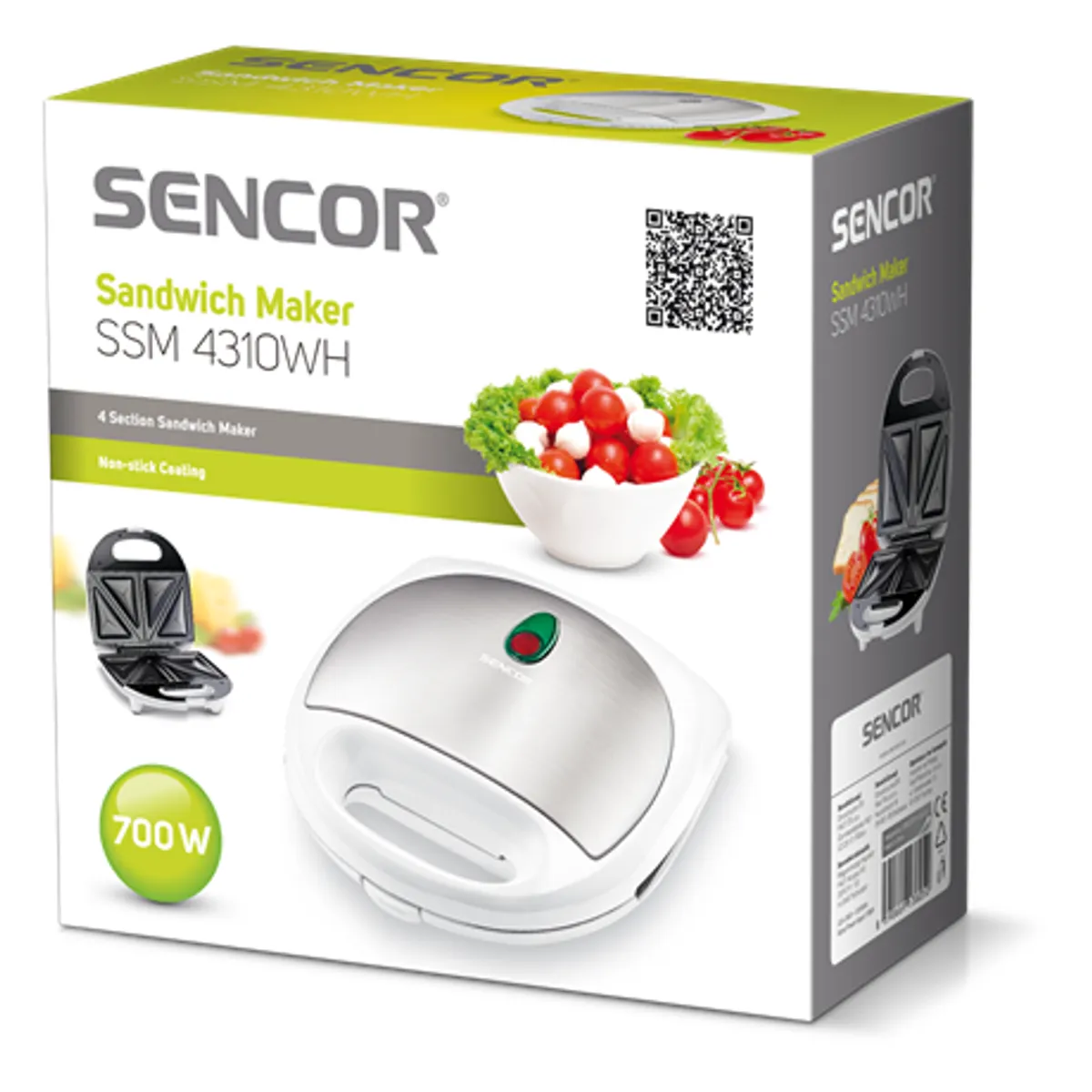 Sencor SSM4310WH szendvicssütő 4 háromszög alakú sütőlap automatikus hőfok-szabályzás tapadásmentes felület fehér-szürke 700 W #4