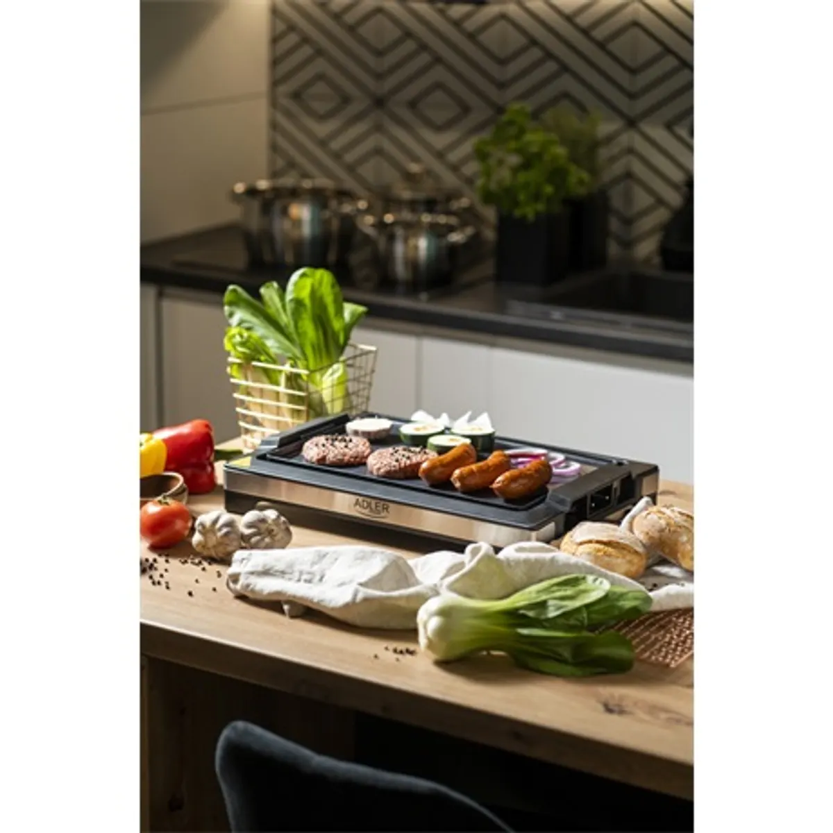 Adler AD6613 asztali grillsütő 36,5x24 cm 876 cm2 3000W 240C progresszív hőmérséklet szabályozás levehető olajgyűjtő spatula a csomagban 110 cm #4