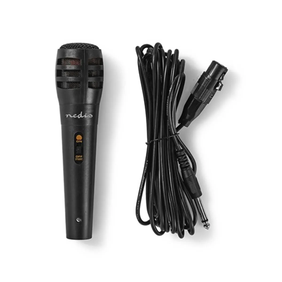 Nedis MPWD15BK dinamikus mikrofon 5 m levehető kábel 600 ohm 80 Hz-12 kHz -75 dB kardioid fekete integrált kapcsoló utazó tok #1