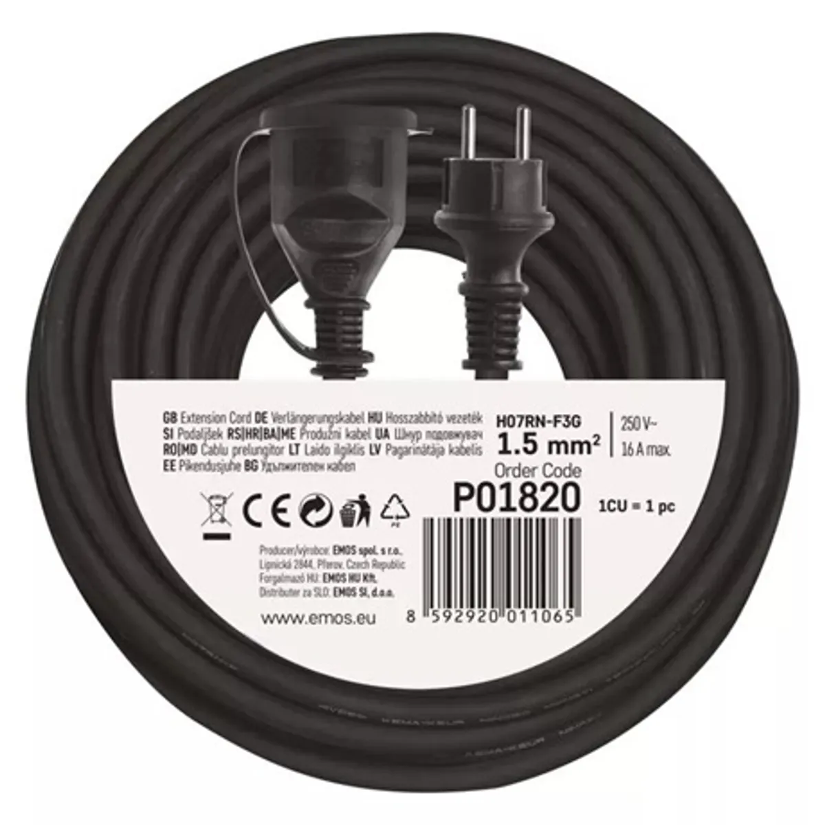 Emos P01820 hosszabbító 20 m 1 aljzat IP44 230V 16A 3x1,5mm2 gumikábellel fekete #4