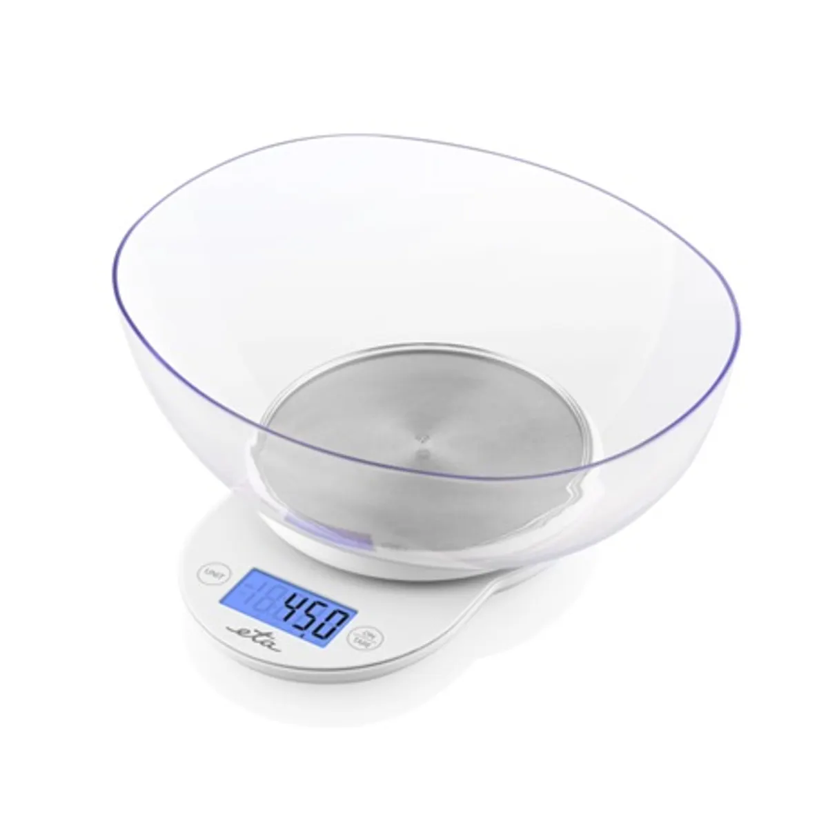 Eta 577090000 konyhai mérleg 5 kg teherbírás 1 g felbontás, 2,6 l kivehető tál tara, lcd kijelző, automatikus kikapcsolás, csúszásmentes lábak, 3x aaa #1
