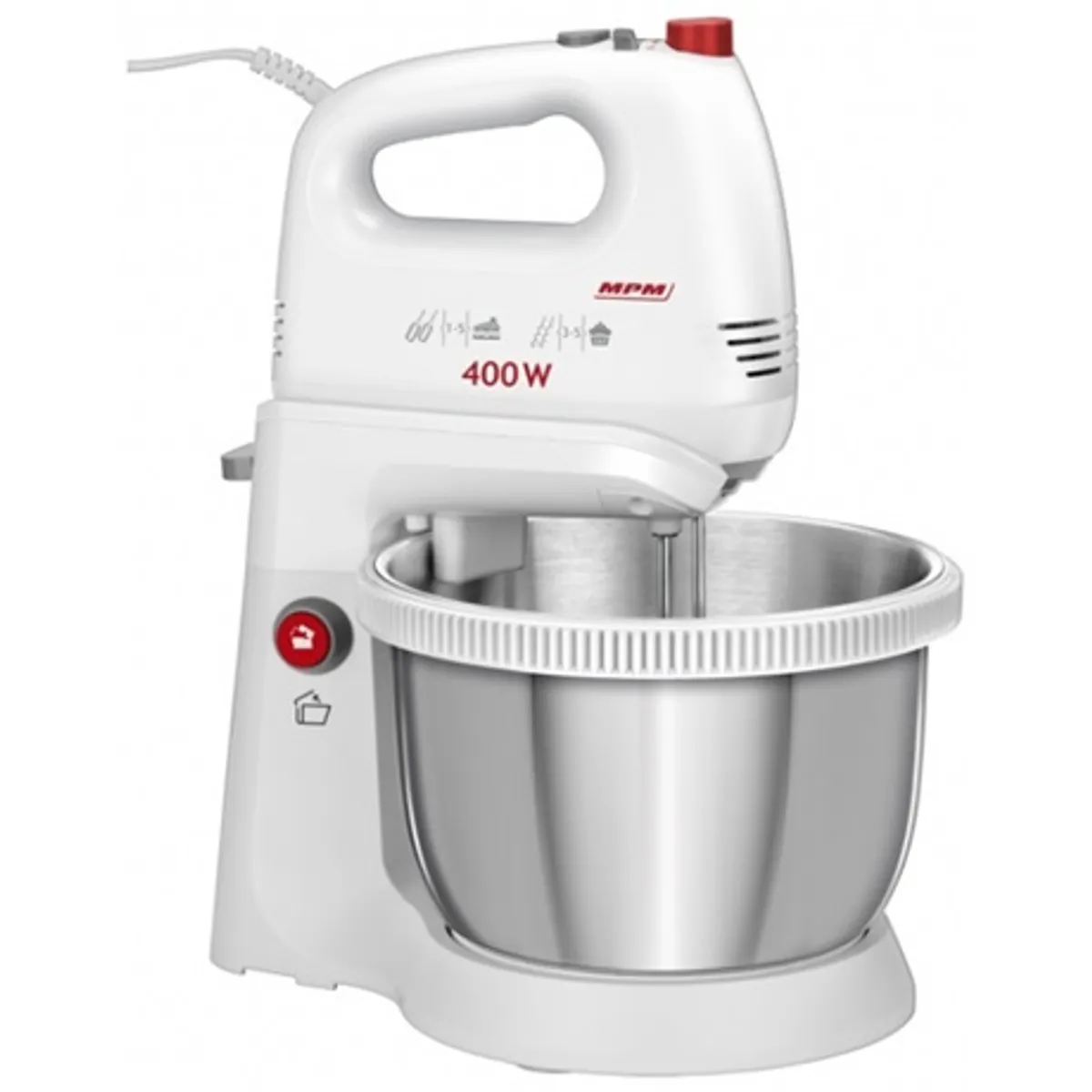 MPM MMR-21Z tálas mixer rozsdamentes acél forgótál 3,5 L 5 fokozatú TURBO habverő horoggyúró tésztakeverő kioldó gomb biztonsági rendszer 400W #1