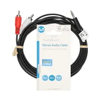 Nedis CAGL22200BK30 Audio kábel 3,5 mm dugó - 2x RCA, hossz 3 m, fekete, aranyozott csatlakozó #3