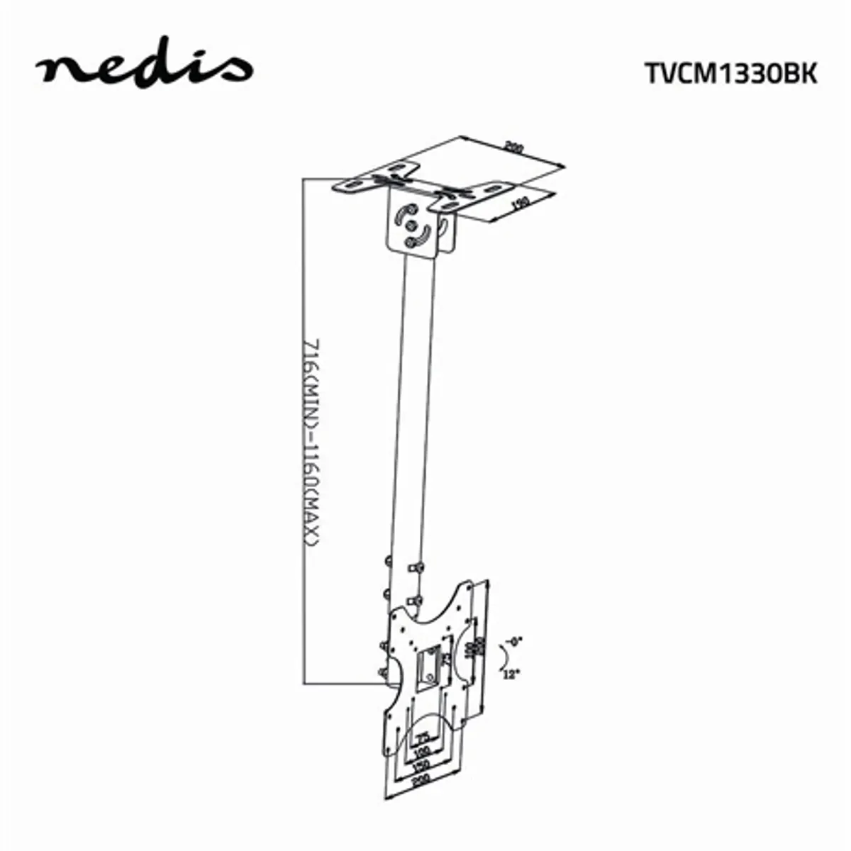 Nedis TVCM1330BK mennyezeti TV-tartókonzol 26-42" állítható magasság, VESA 100x100 200x100 200x200 300x300 400x200 400x400 #4