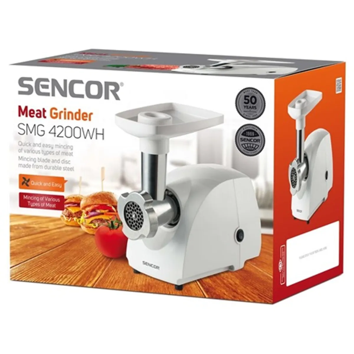 Sencor SMG 4200WH húsdaráló 500 W visszafelé működő motor csúszásmentes talpak acélból készült vágókés és tárcsák gyümölcslé, dzsem készíthető #6