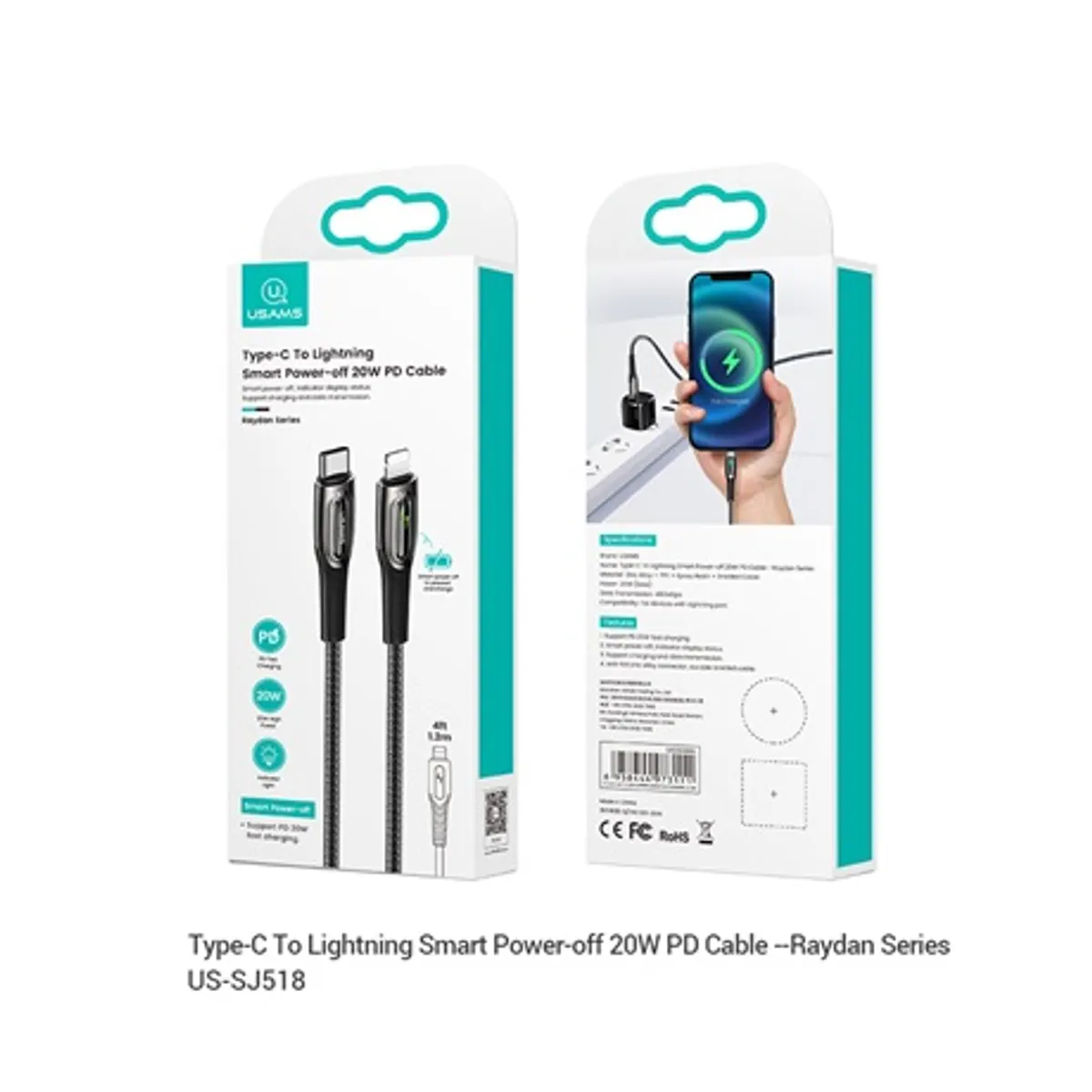 Usams SJ518USB01 USB-C és Lightning okoskábel textil borítású 120cm PD 20W #2