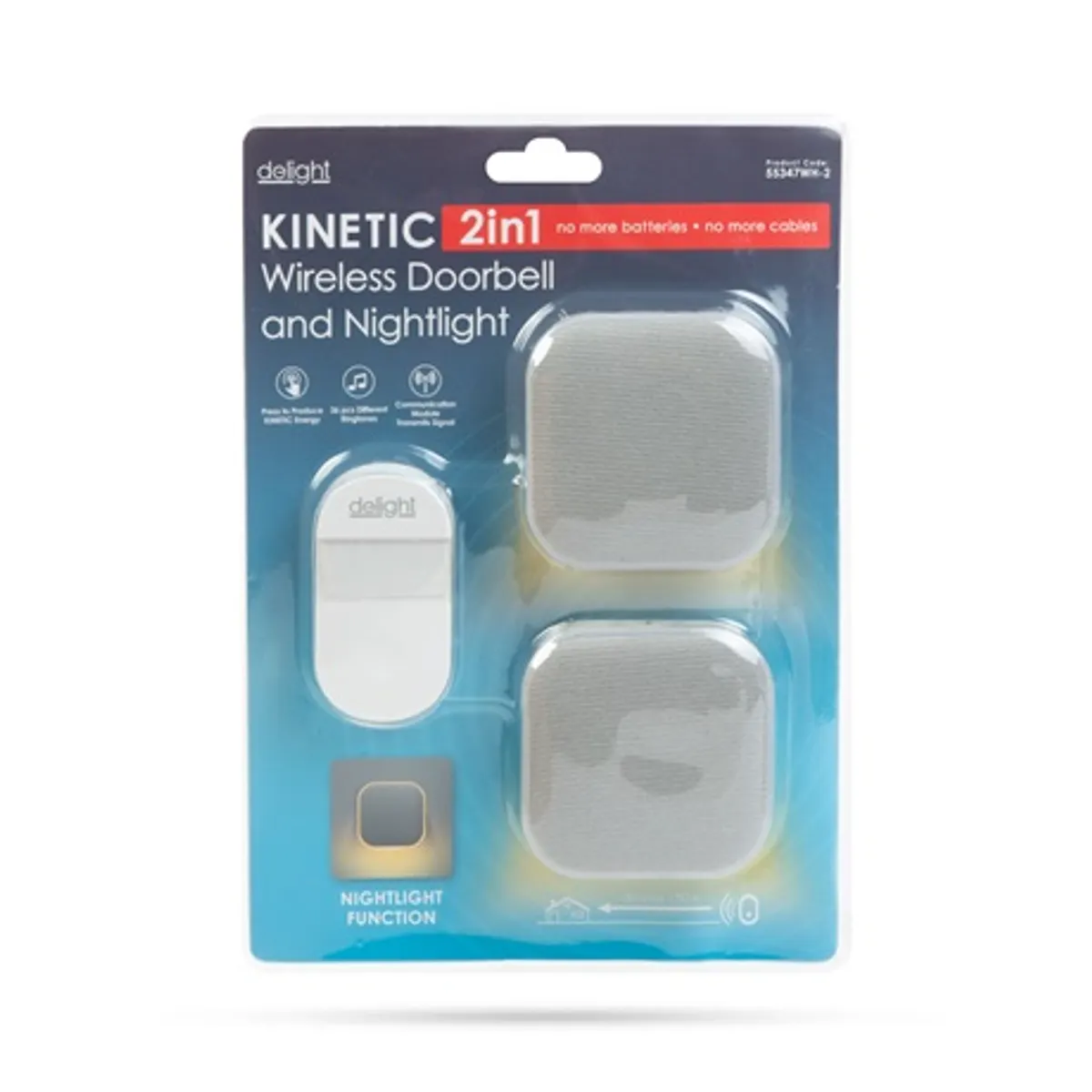 Delight 55347WH-2 vezeték nélküli csengő és éjjeli fény elem nélküli kinetikus technológia #5