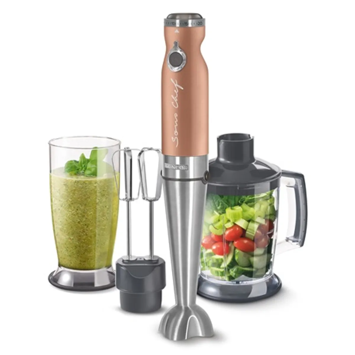Sencor SHB5606GDEUE3 botmixer szett 1200 W Titanium Quad Blade 20 fokozat 800 ml mixelő edény 1250 ml aprító edény rozsdamentes acél pengék #1