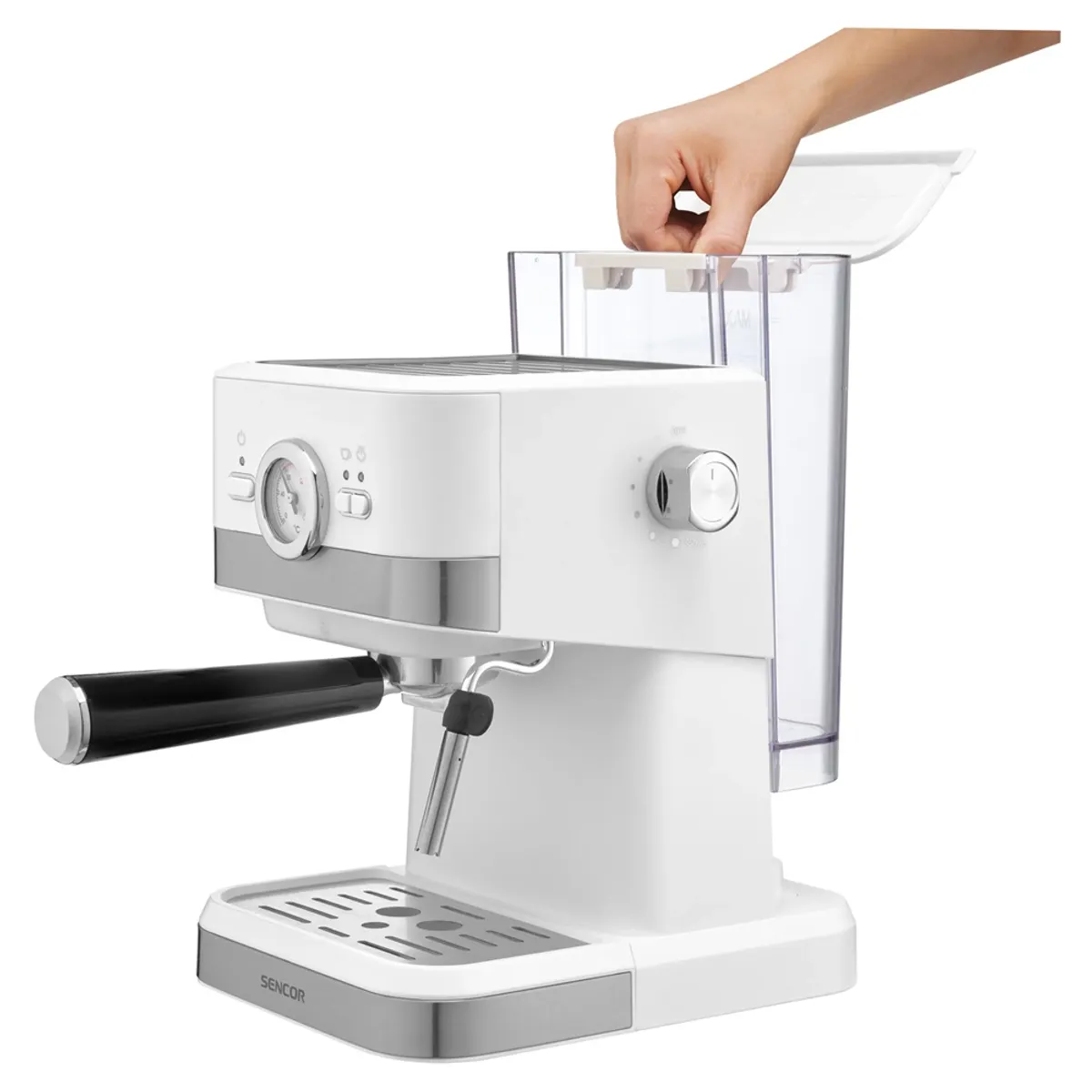 Sencor SES 1720WH karos presszó kávéfőző 20 bar, 1,5 l víztartály, 1050 W, fehér, forgatható gőzkar #9