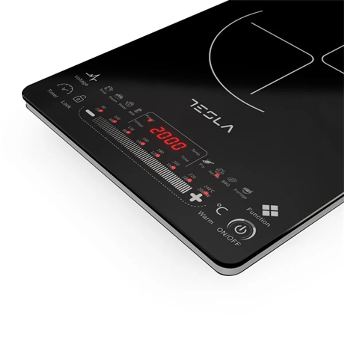Tesla IC400B indukciós hordozható főzőlap 2000W fekete kristályüveg érintőérzékelővel 250x250 mm zóna 200 mm 80-240 °C 8 fokozat auto kikapcsolás #5