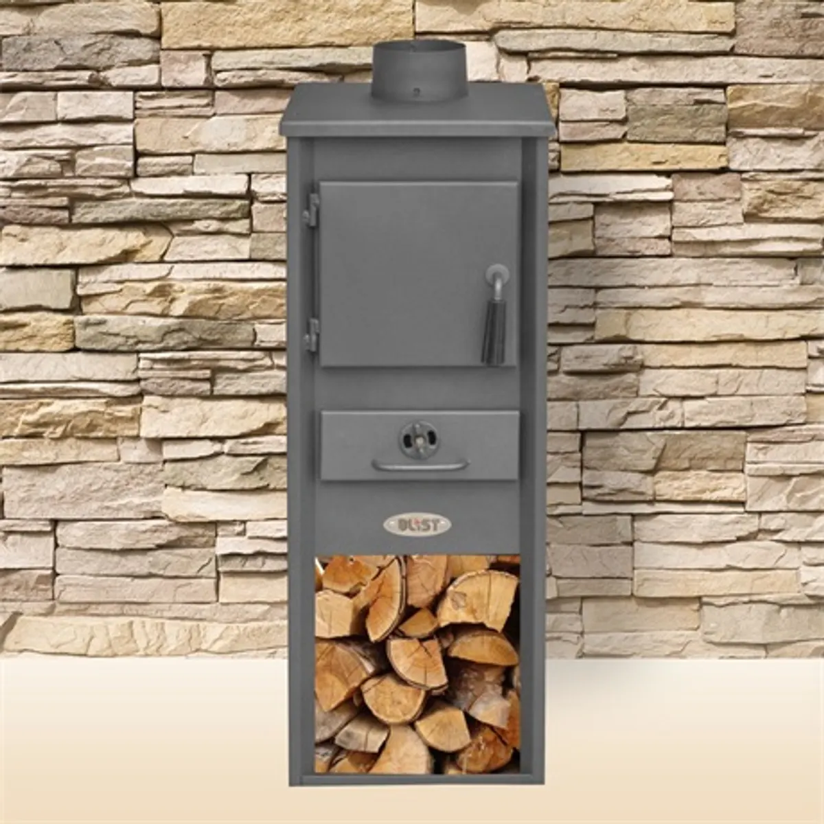 Blist EKONOMIK LM N Kandalló szabadonálló sötét szürke acél samott burkolat külső 330x365x940 mm lángtér 290x300x375 mm füstcső átmérő 120 mm #3