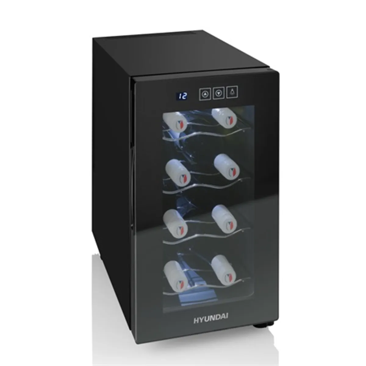 Hyundai VIN8G borhűtő termoelektromos 8 palack 12-18 °C G energiaosztály zaj 26 dB 46,0 x 25,2 x 50,4 cm 4 króm polc érintésvezérlés beltéri LED fehér #1