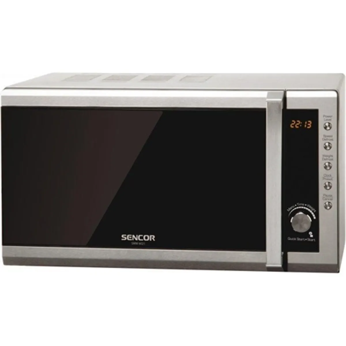 Sencor SMW6001DS mikrohullámú sütő 700W 20L rozsdamentes acél ház digitális kijelző automata olvasztás gyorsindítás 5 teljesítményszint gyerekzár #1