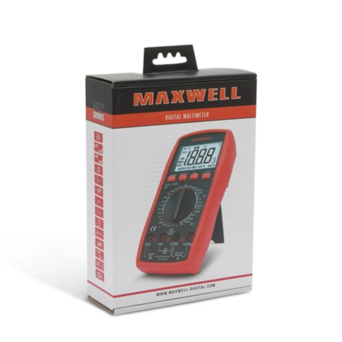Maxwell-Digital 25306 Digitális multiméter DCV 0,1 mV-1000 V ACV 0,1 mV-750 V A 1 uA-20 A ohm 0,1-2000 MOHM C 10 pF-200 uF L 0,1 mH-20 H #5