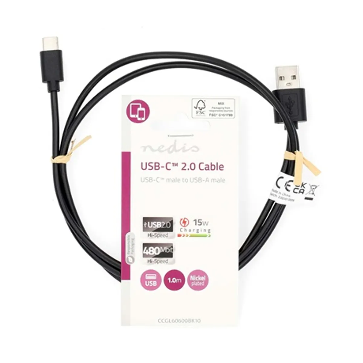 Nedis CCGL60600BK10 USB A - USB C kábel, USB 2.0, 15W, hossz 1 m #3