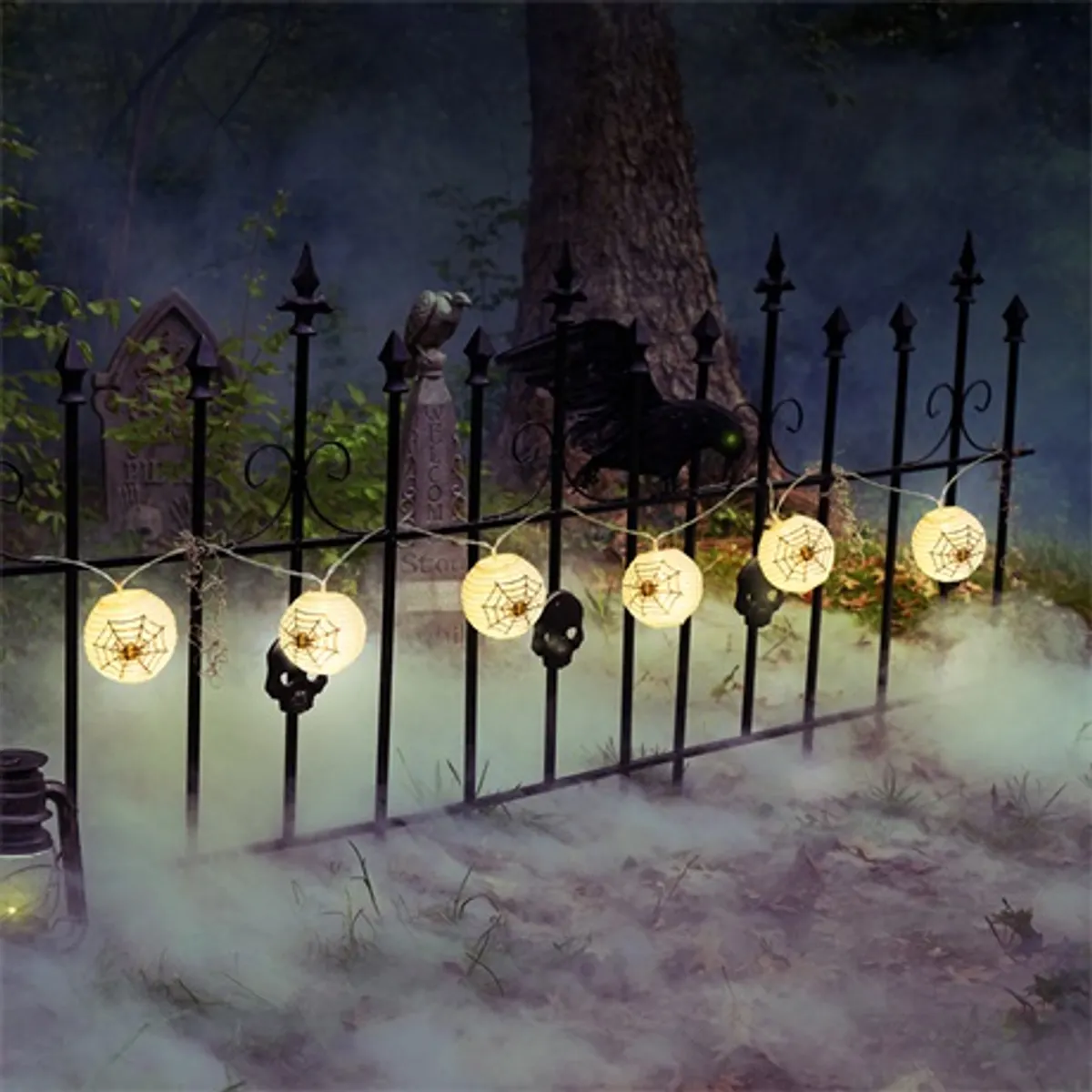 Family Halloween 58172 LED fényfüzér pókháló mintás 1,65 m 10 LED melegfehér 2 x AA elem nem tartozék kapcsolóval #1