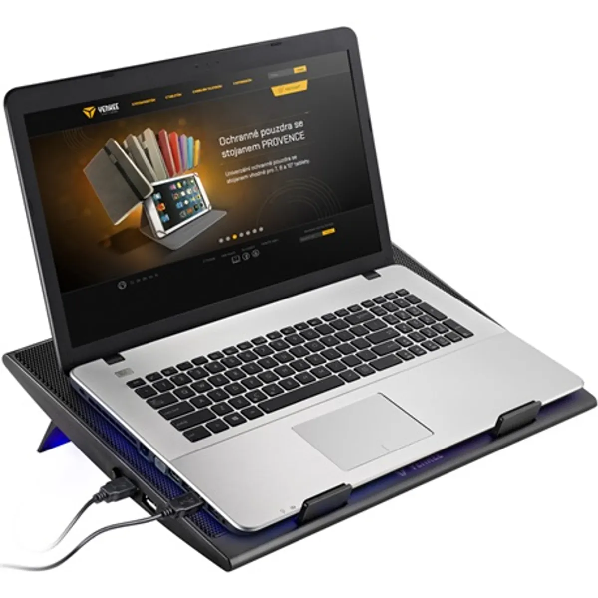 Yenkee YSN 120 Notebook hűtő 17"-os, 140 mm ventilátor, 1000 rpm, 10 dBA, kék LED, 2x USB 2.0, 5 V DC, 0,38 A, 380x260x24 mm #2