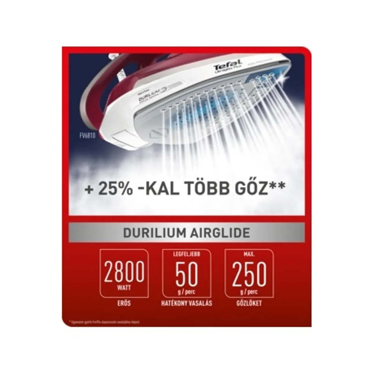 Tefal FV6810E0 Ultragliss Plus gőzölős vasaló 2800W 50 gmin 250 gperc Durilium Airglide 270ml 2m #5