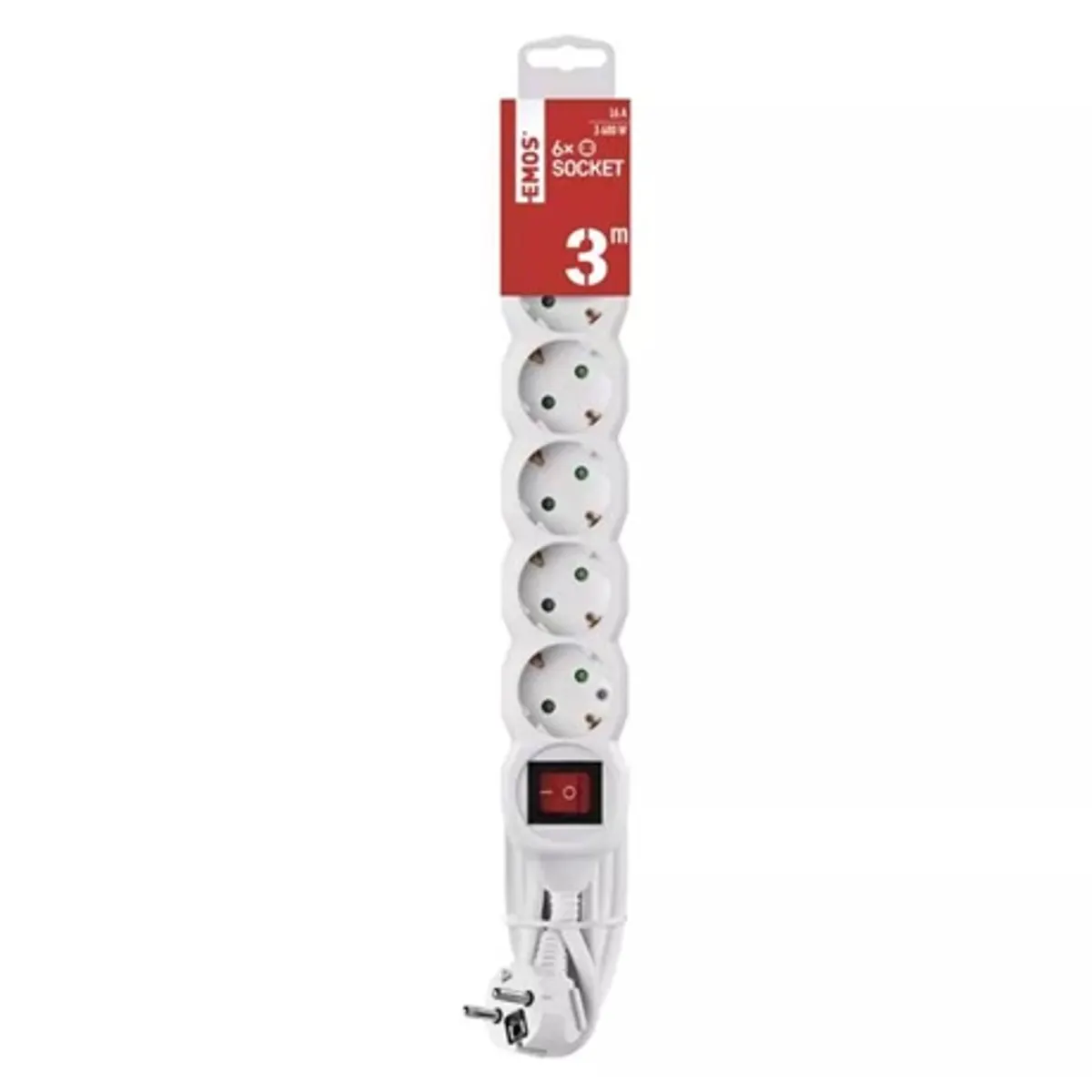 Emos P1623R 6 aljzat kapcsolós hosszabbító 3 m fehér Schuko 1,5 mm2 #2