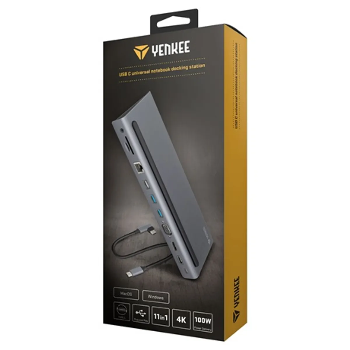Yenkee YTC 1101 Dokkoló állomás USB-C 3.2 Gen 1 PD 100 W HDMI 4K30 DP 4K30 VGA 1080p60 3x USB-A USB 3.0 RJ-45 alumínium 11 az 1-ben #4