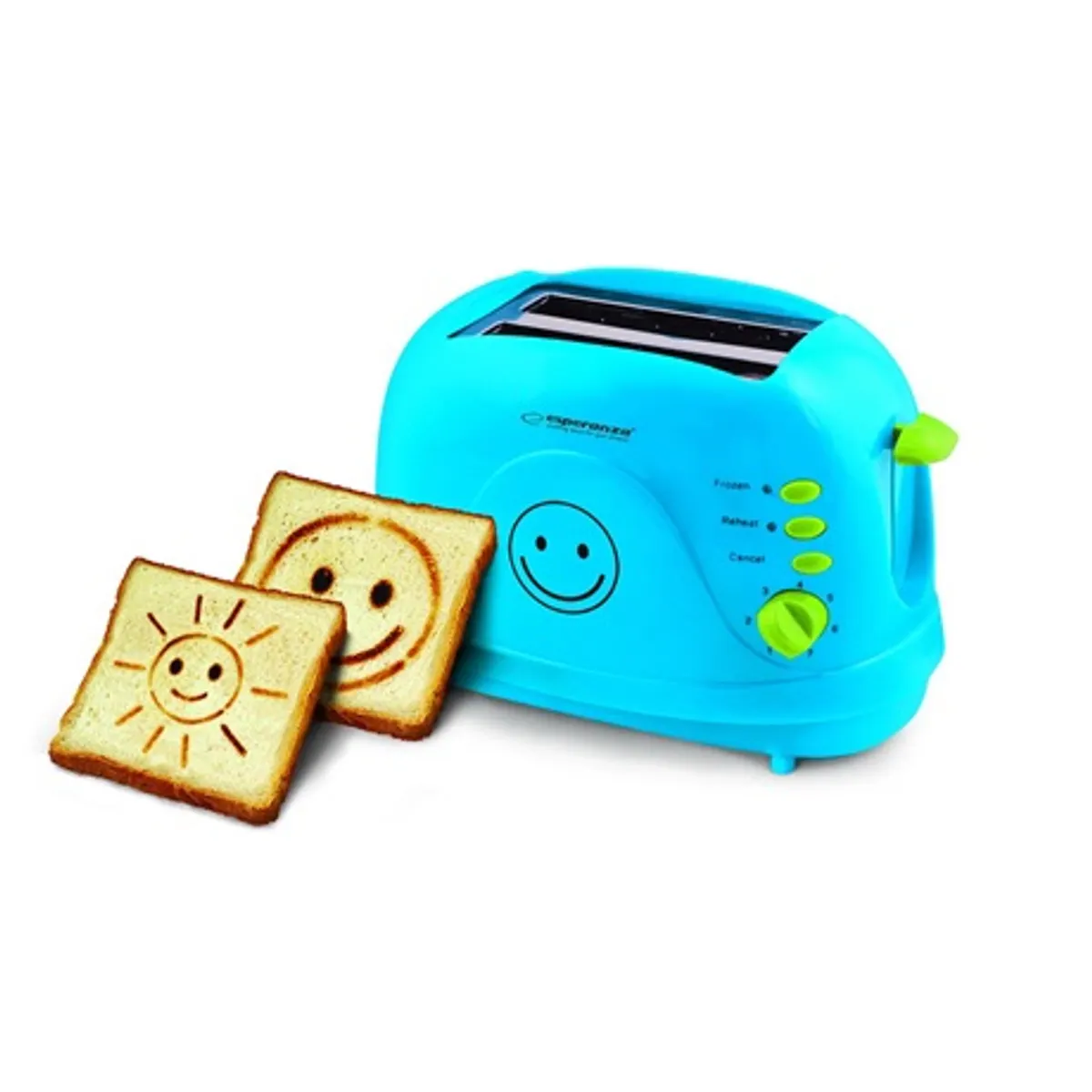 Esperanza EKT003B Smiley kenyérpirító 2-szeletes 750 W 7 fokos időzítő automatikus felbukkanó központosítás morzsatálca hőszigetelt burkolat #1