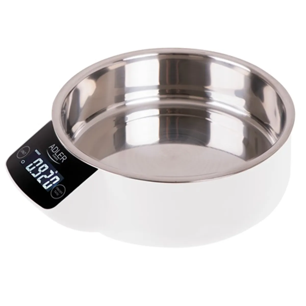 Adler AD3166 konyhai mérleg 5 kg méréshatár 1 g pontosság rozsdamentes acél géptest 900 ml mérőedény LCD kék háttérvilágítás TARE funkció #1
