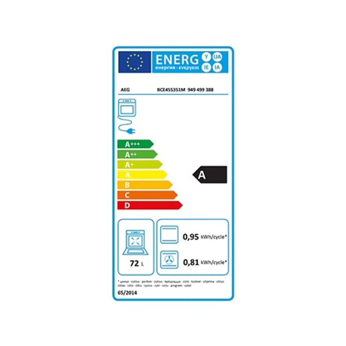 Aeg BCE455351M Beépíthető sütő hőlégbefúvás 72 l energiaosztály A digitális kijelző katalitikus tisztítás dupla üveg ajtó #4
