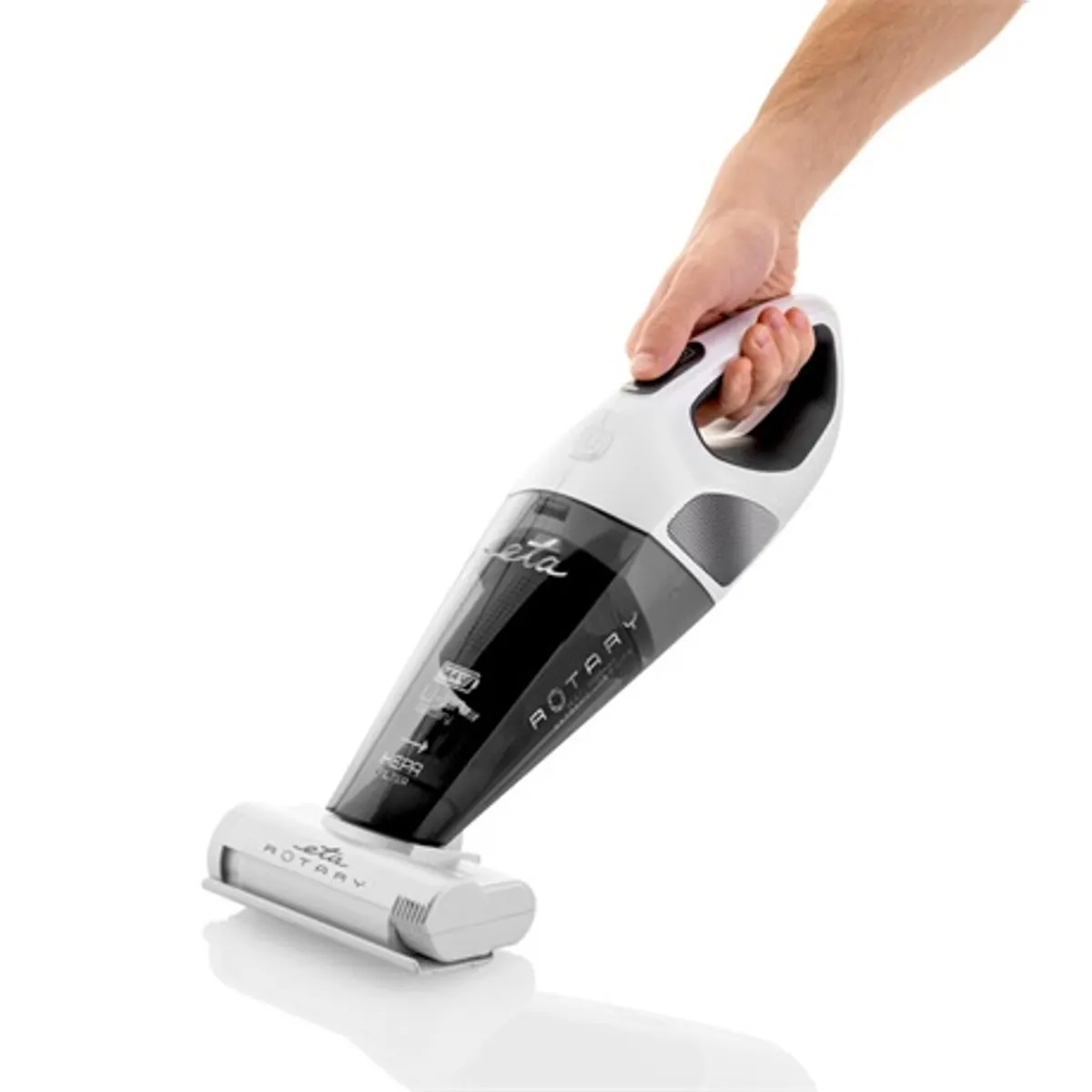 Eta 142590000 kézi porszívó porzsák nélküli 14,4V 400 ml 25 perc HEPA turbókefe réselt fúvóka finom sörtés kefe falra töltőalap 5 óra töltés #2
